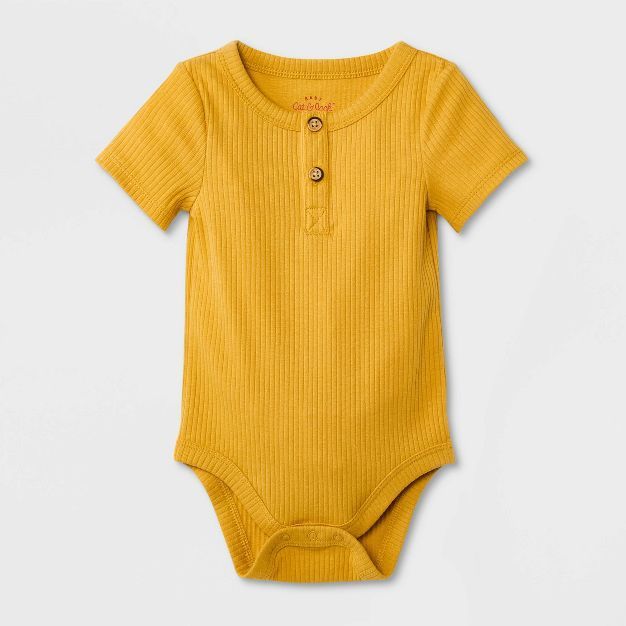 Baby Boys' Rib Henley Short Sleeve Bodysuit - Cat & Jack™ Mustard Yellow | Target