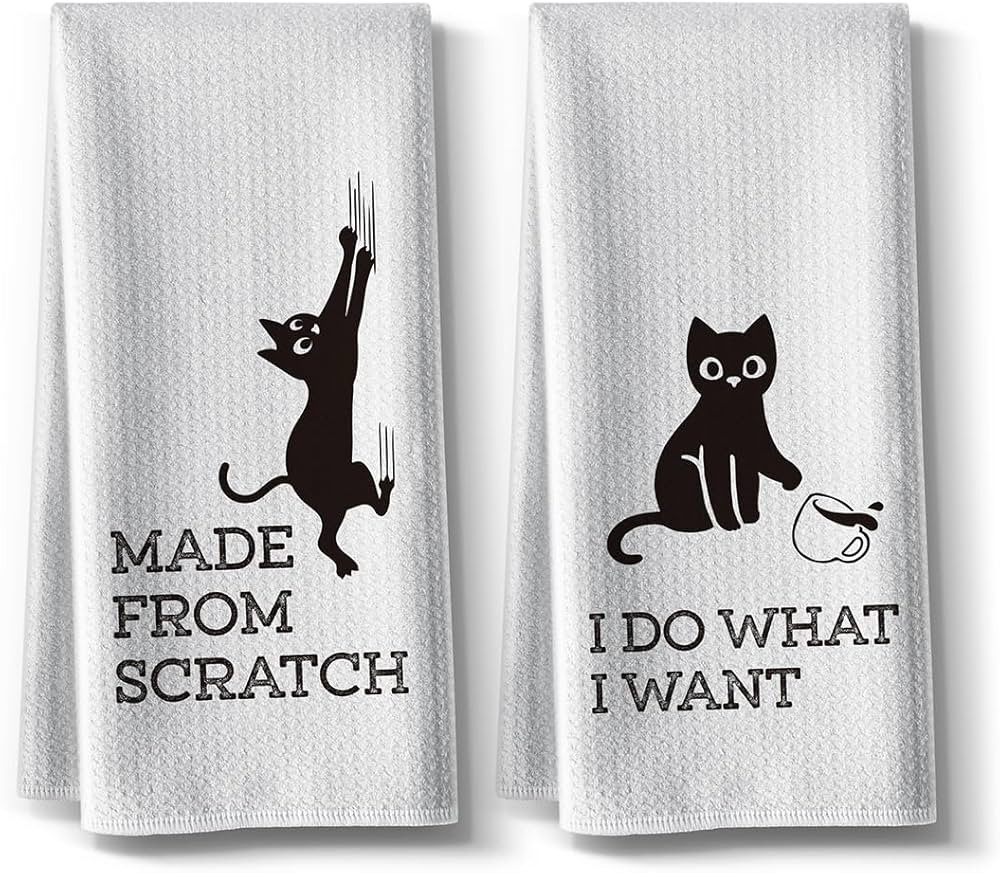 Kitchen Towels,Cat Themed Funny Dish Towels Decor,16 x 24Inch,2 Pack,Flour Sack Cute Hand Towels,... | Amazon (US)
