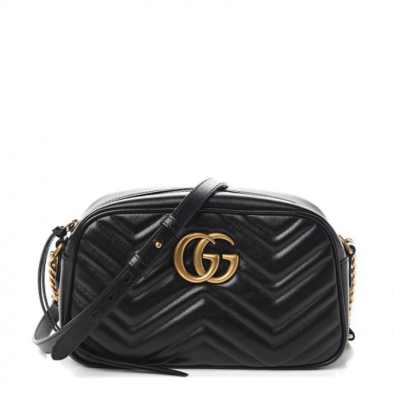 GUCCI Calfskin Matelasse Small GG Marmont Chain Shoulder Bag Black | Fashionphile