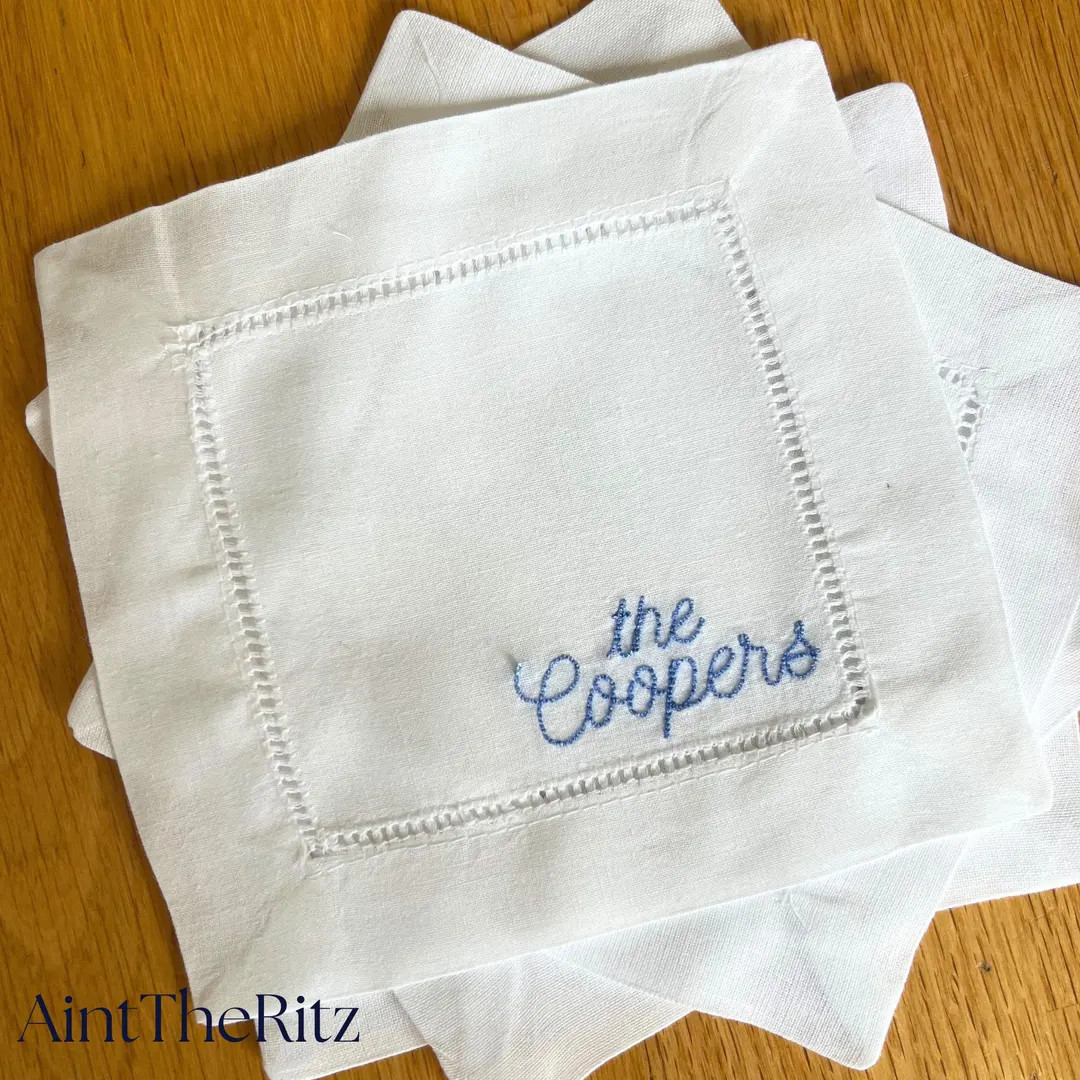Custom Embroidered Last Name Cocktail Napkins – Personalized Wedding, Hostess, or Housewarming ... | Etsy (US)