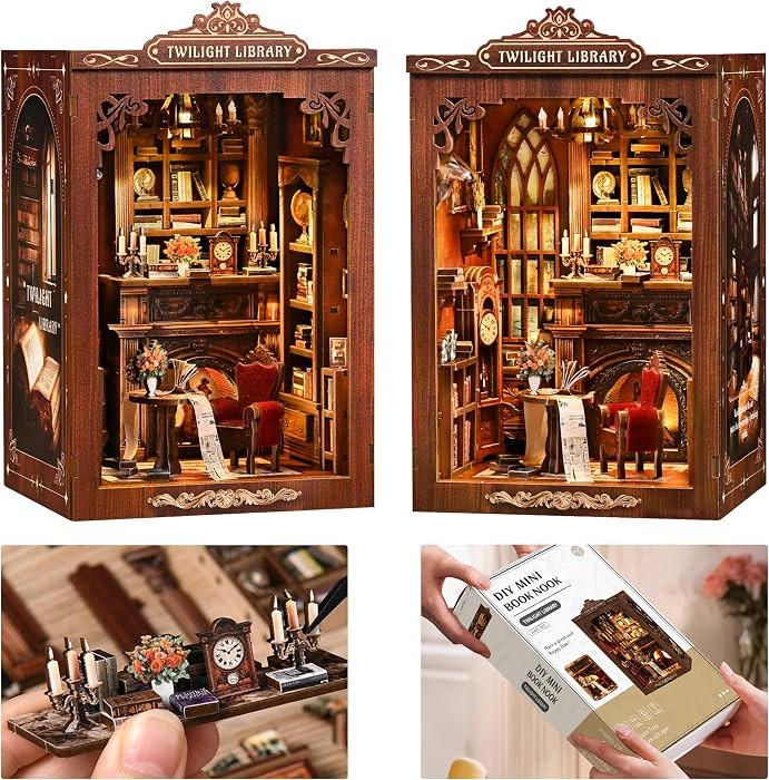 ISSEVE Book Nook Kit, Library Booknook Kits Dollhouse Bookshelf Decoration | Amazon (US)
