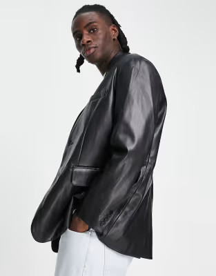Bershka oversized blazer in black faux leather | ASOS | ASOS (Global)