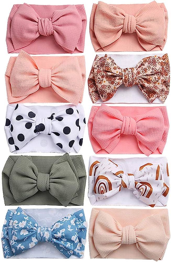 KIDOCHEESE Big Bows Baby Girl Headbands with Bows Elastics Nylon Hairbands Oversized Head Wraps L... | Amazon (US)