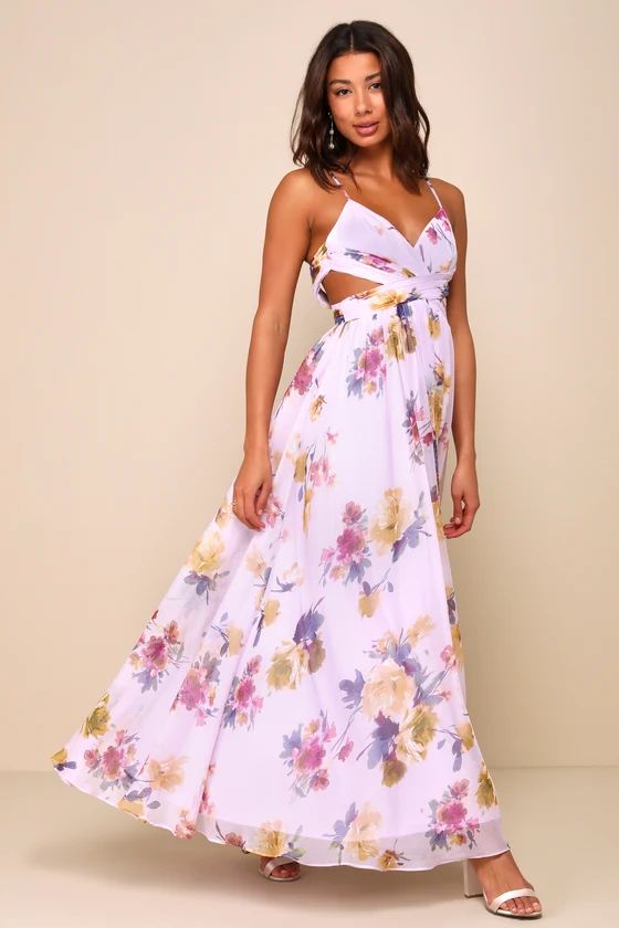 Exceptional Dream Lavender Floral Backless Cutout Maxi Dress | Lulus