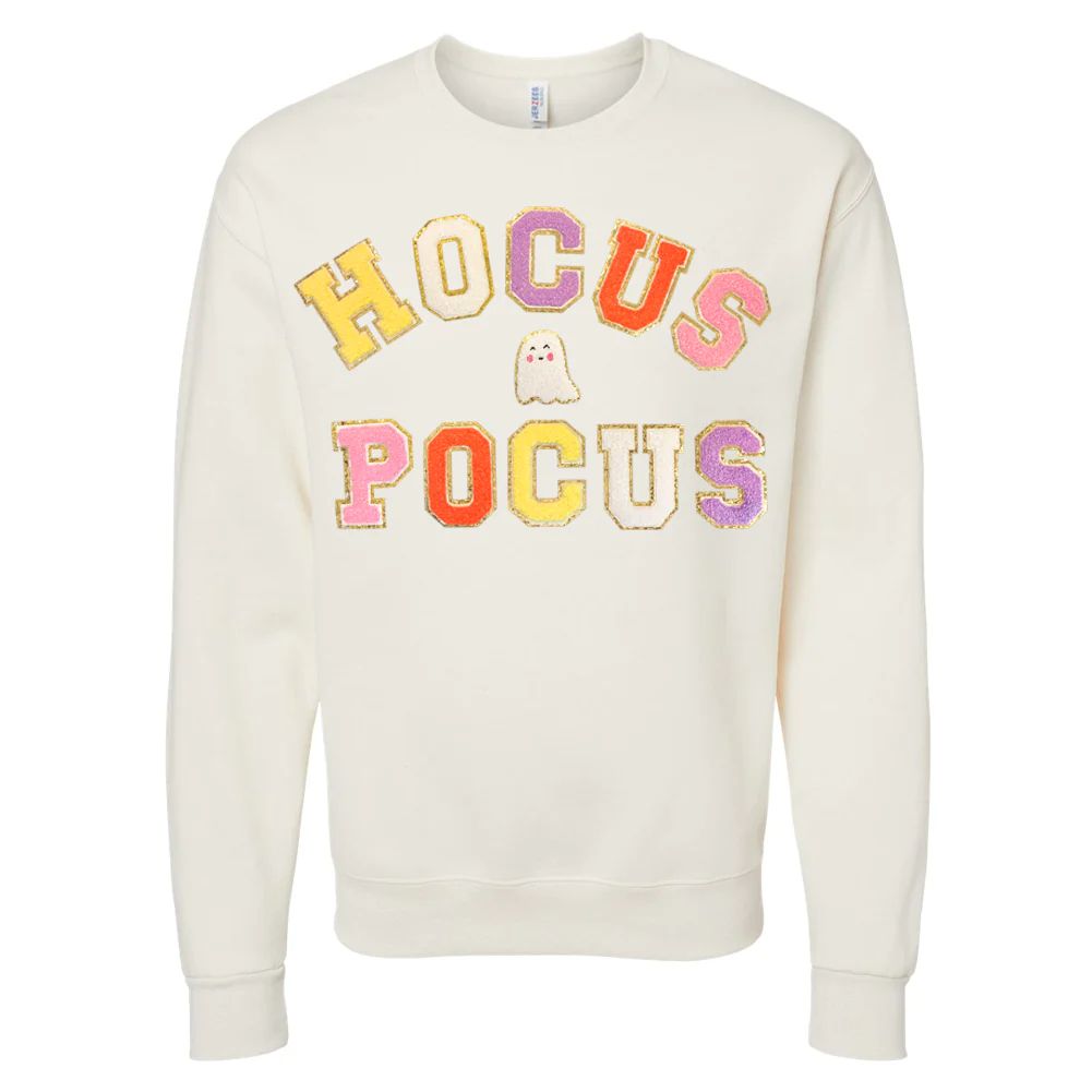 Hocus Pocus Letter Patch Crewneck Sweatshirt | United Monograms