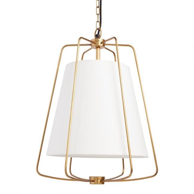 White Fabric and Antique Brass Cage Parker Pendant Lamp | World Market