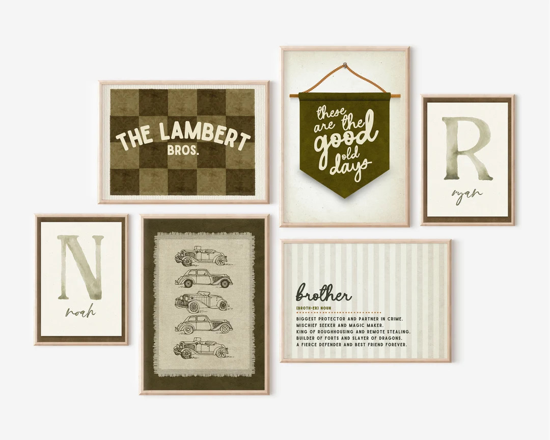 Brotherhood Wall Art Personalized Gallery Set 6 Brothers Gallery, Pennant Flag Banner, Vintage Ca... | Etsy (US)