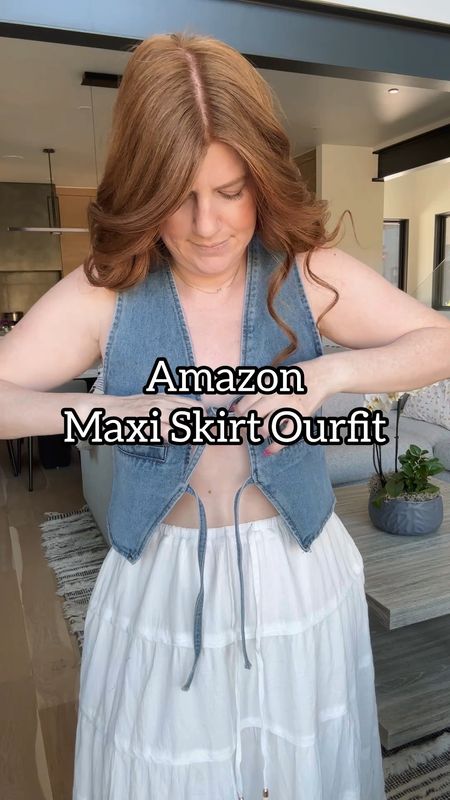 Summer outfit from amazon. Country concert outfit. White maxi skirt size medium. Denim top size medium. 

#LTKMidsize #LTKStyleTip #LTKFindsUnder50
