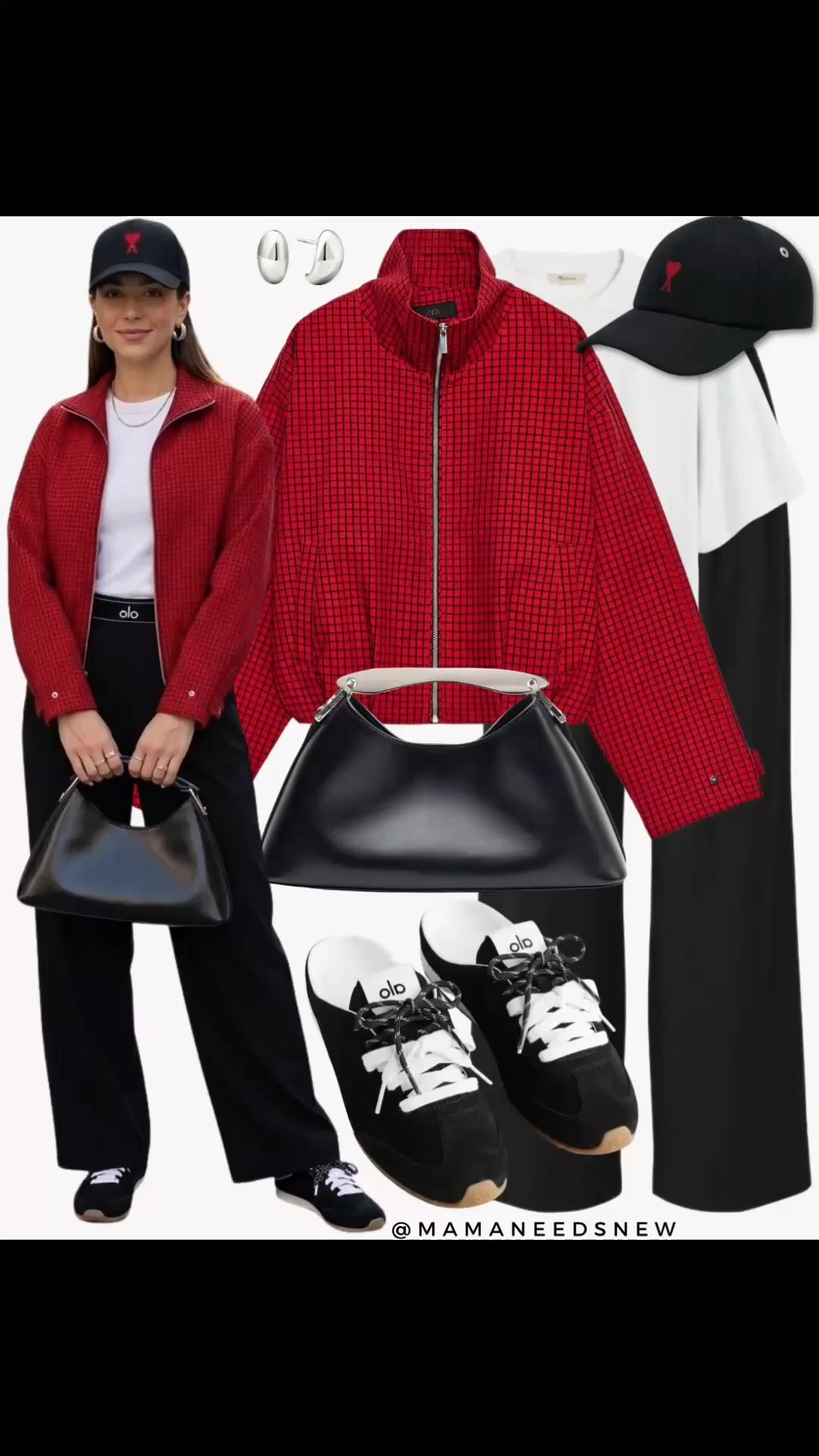 Early fall outfit with plaid bomber jacket, white tshirt, trousers, cap, top handle bag and sneaker mules

#LTKootd #LTKSeasonal #LTKSaleAlert