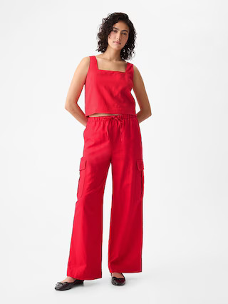 Mid Rise Linen-Cotton Pull-On Cargo Pants | Gap (US)