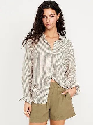 Button-Down Linen-Blend Striped Shirt | Old Navy (US)
