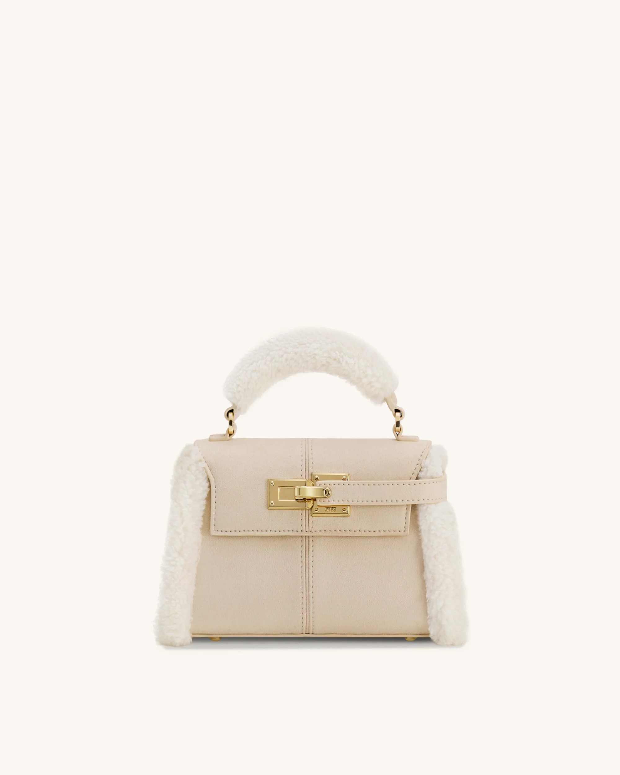 Elise Faux Suede Shearling Trim Top Handle Bag - Taupe | JW PEI US