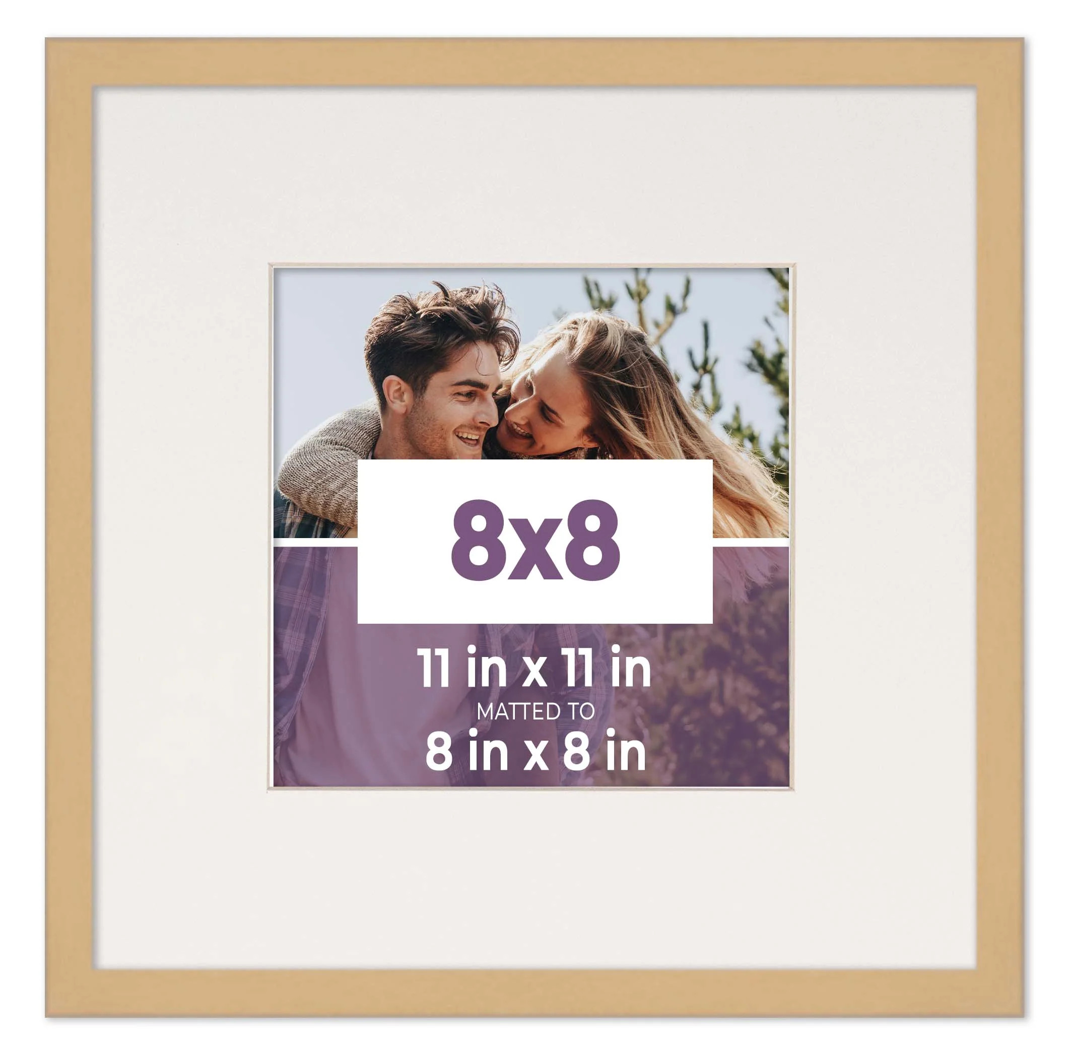 8x8 Frame Natural With White Picture Mat For 8x8 Photo - Natural 11x11 Frame To Display Print or | Walmart (US)