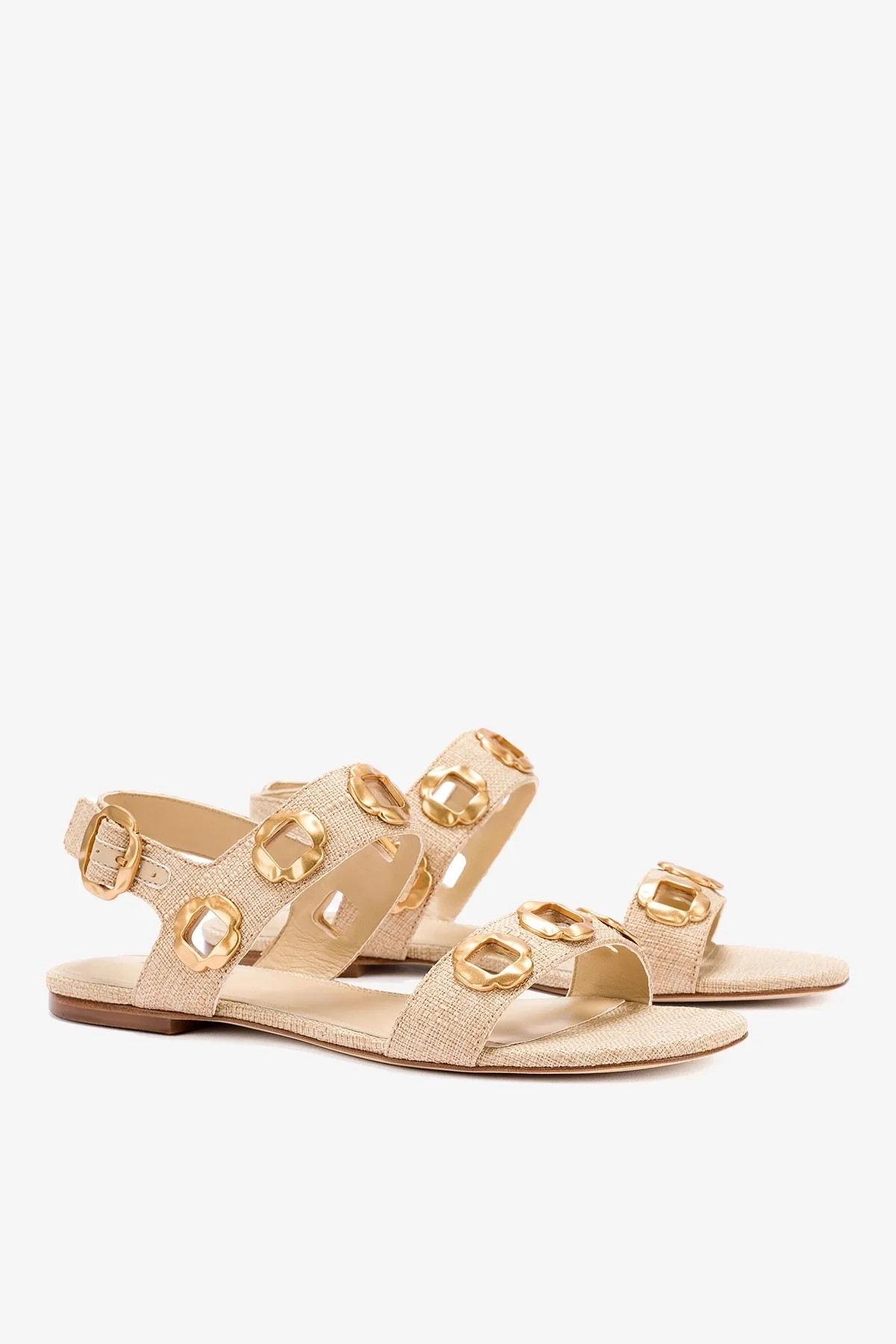 Milan Flat Sandal In Beige Raffia | Larroude