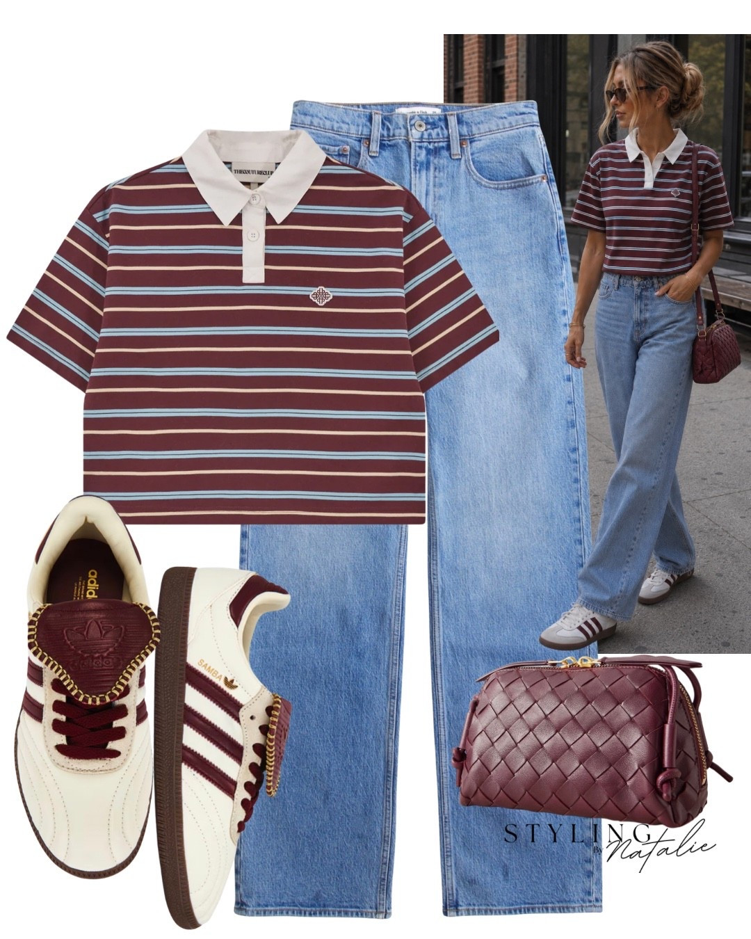 Stripe polo top, high waist jeans, woven cross body bag and adidas samba trainers.
Elevated casual, sport chic, transitional style, summer, autumn, sneakers, Bottega Veneta, Adidas originals @The Couture Club

#LTKuk #LTKeurope #LTKjeans