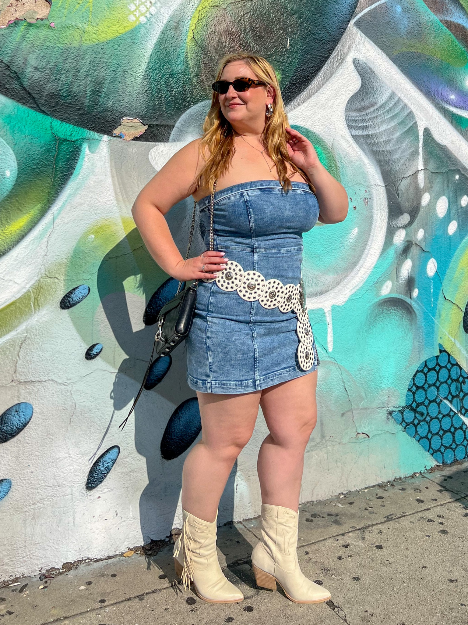 Coastal Cowgirl 
The cutest denim strapless mini I paired with some country boho details 
Wearing size L dress (stretchy!)

#LTKStyleTip #LTKMidsize #LTKFestival