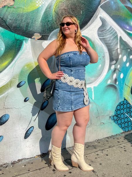 Coastal Cowgirl 
The cutest denim strapless mini I paired with some country boho details 
Wearing size L dress (stretchy!)

#LTKStyleTip #LTKMidsize #LTKFestival