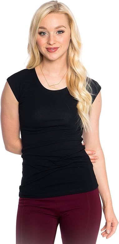 Heirloom Cap Sleeve Tee USA Made Extra Length Layering Comfy Slim Fit Womens Tshirt | Amazon (US)