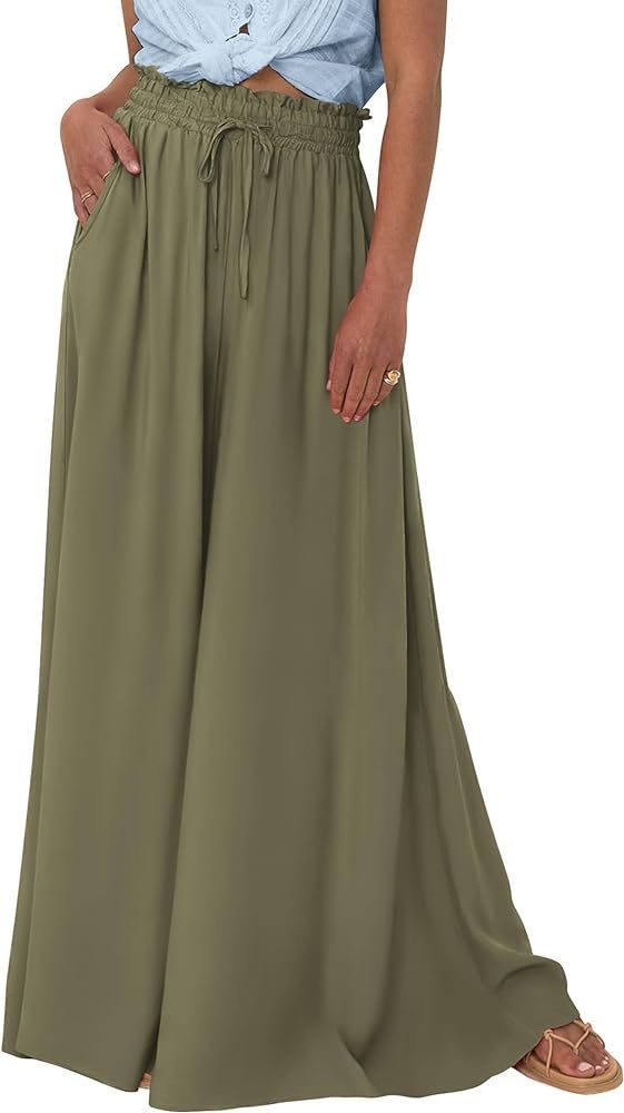 PRETTYGARDEN Women's 2024 Summer Wide Leg Palazzo Pants High Waisted Flowy Pockets Trendy Casual ... | Amazon (US)