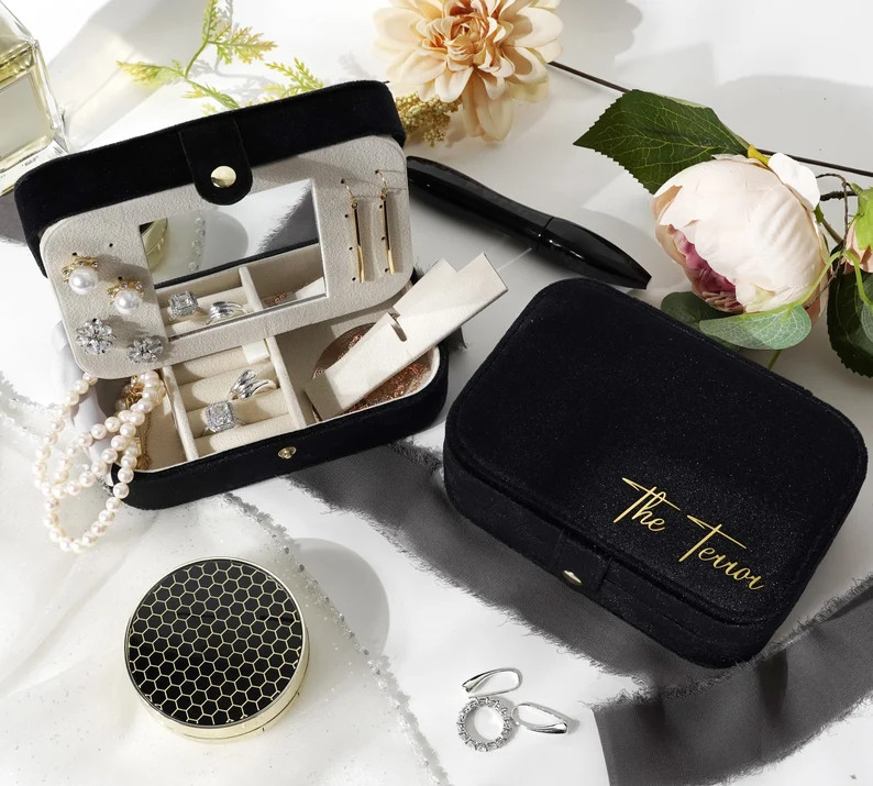 Personalized Travel Velvet Jewelry Box With Mirror Christmas - Etsy | Etsy (US)