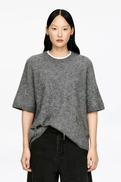 Embellished Knit Top – Grey – Women – ARKET GB | Arket UK