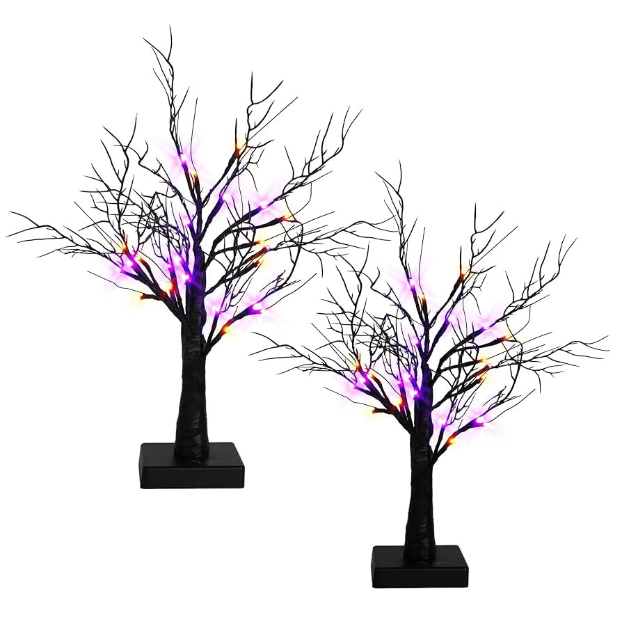 Dazzle Bright 2 Pack 20 Inch Orange & Purple Lighted Halloween Birches Tree Decor, 24 LED Battery... | Amazon (US)