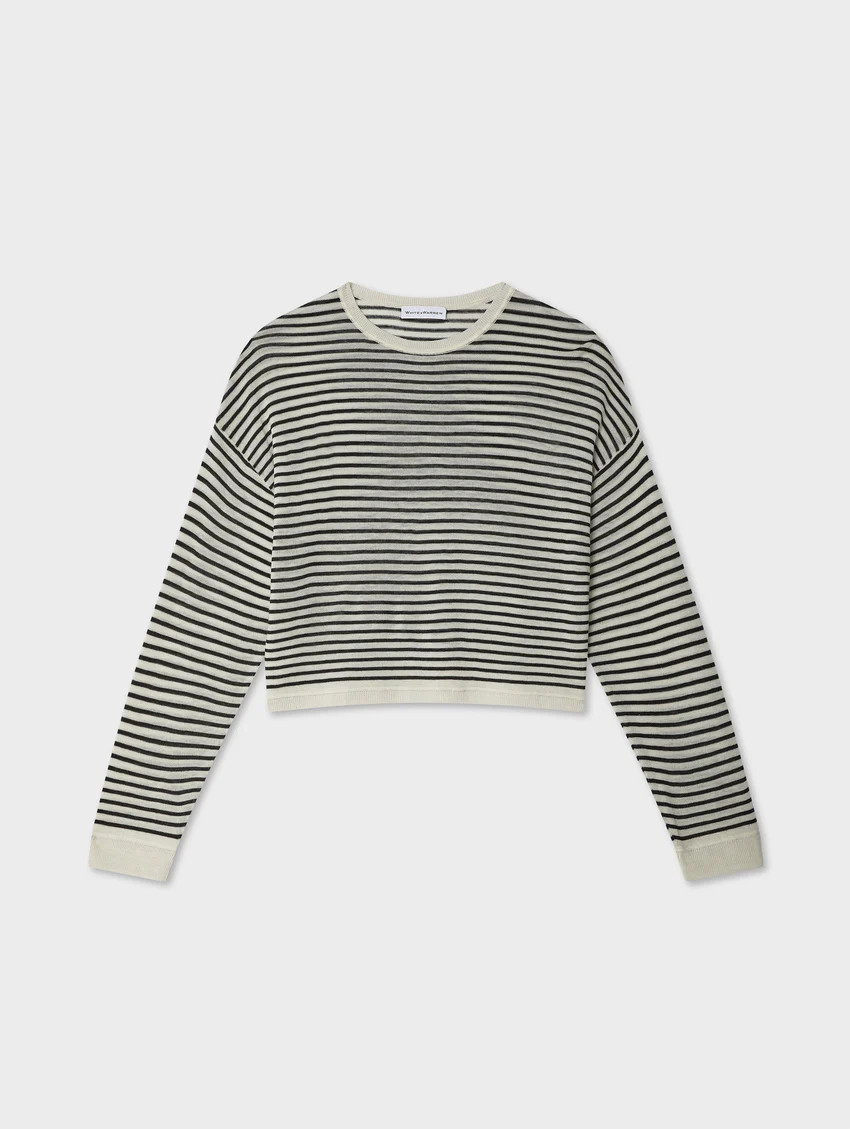 Superfine Cashmere Striped Sweatshirt | White and Warren