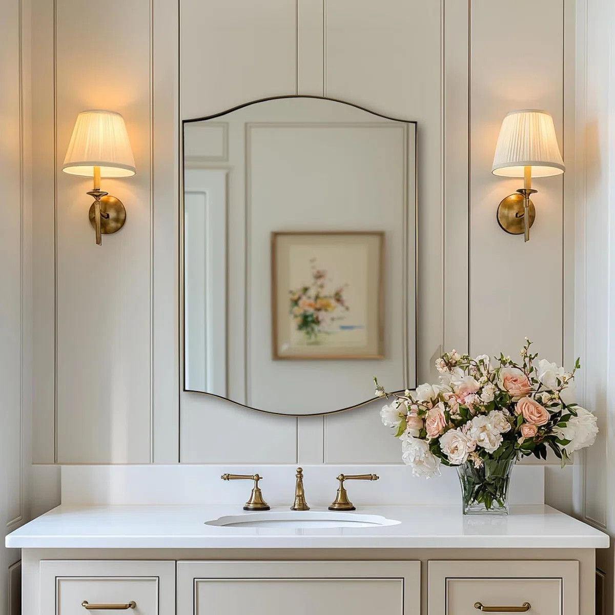 Curve Dual Arch Rectangular Scalloped Bathroom Wall Mirrors|Stainless Steel Framed | Wayfair North America
