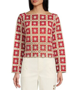 Bonnie Square Neck Long Sleeve Crochet Lace Blouse | Dillard's