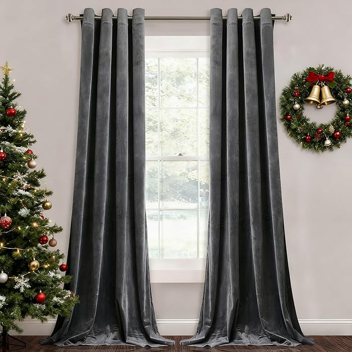 StangH Grey Velvet Curtains for Living Room 96 inches Long Blackout Curtains for Bedroom Grommet ... | Amazon (US)