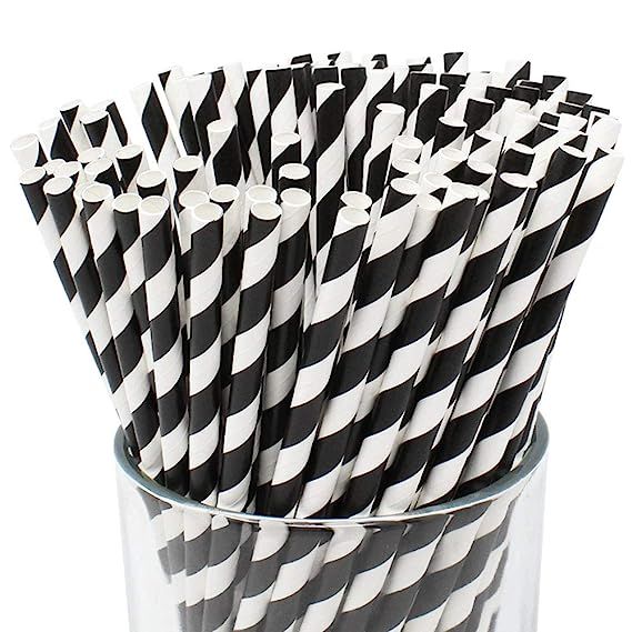 Just Artifacts 100pcs Premium Biodegradable Striped Paper Straws (Striped, Black) | Amazon (US)