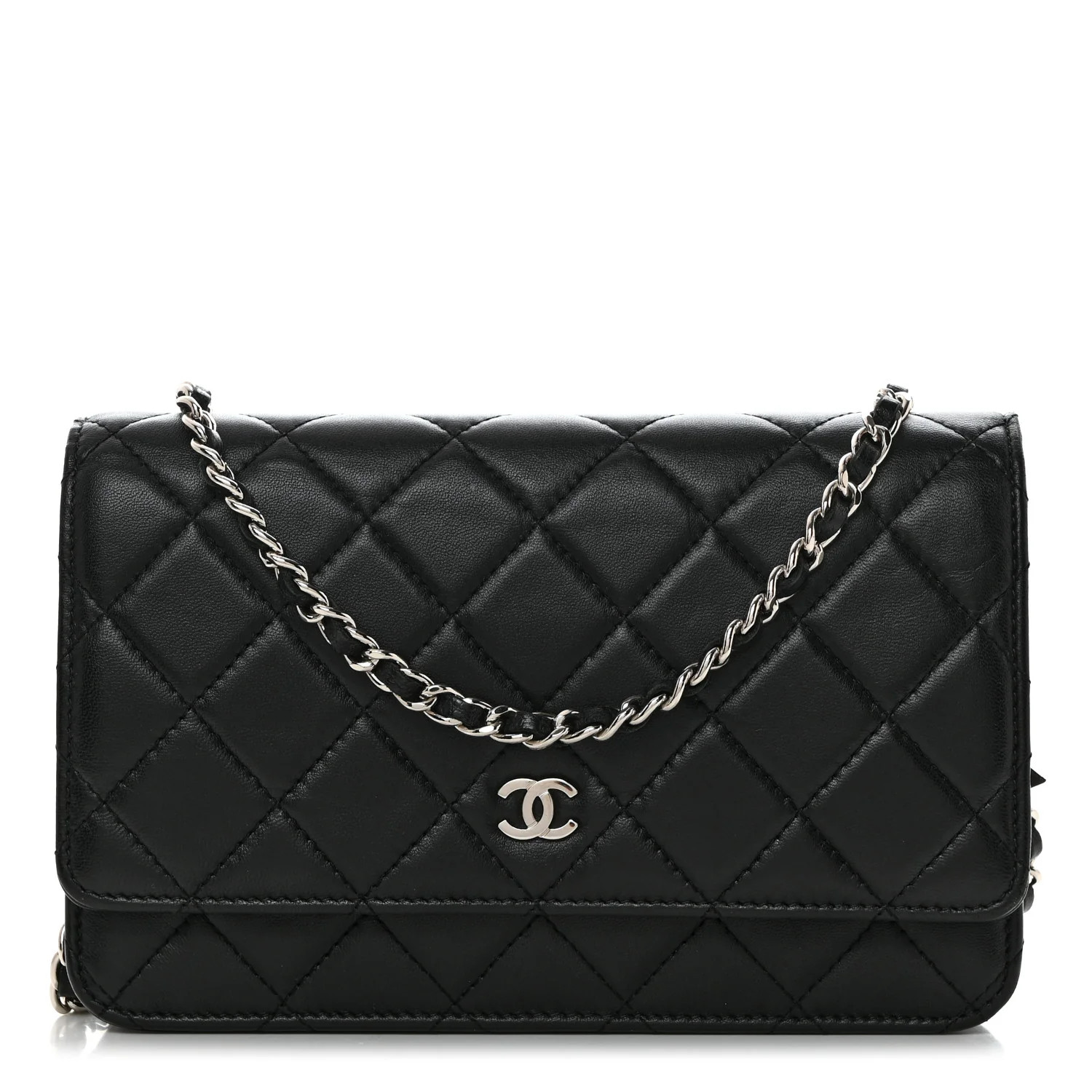 Lambskin Quilted Wallet On Chain WOC Black | FASHIONPHILE (US)