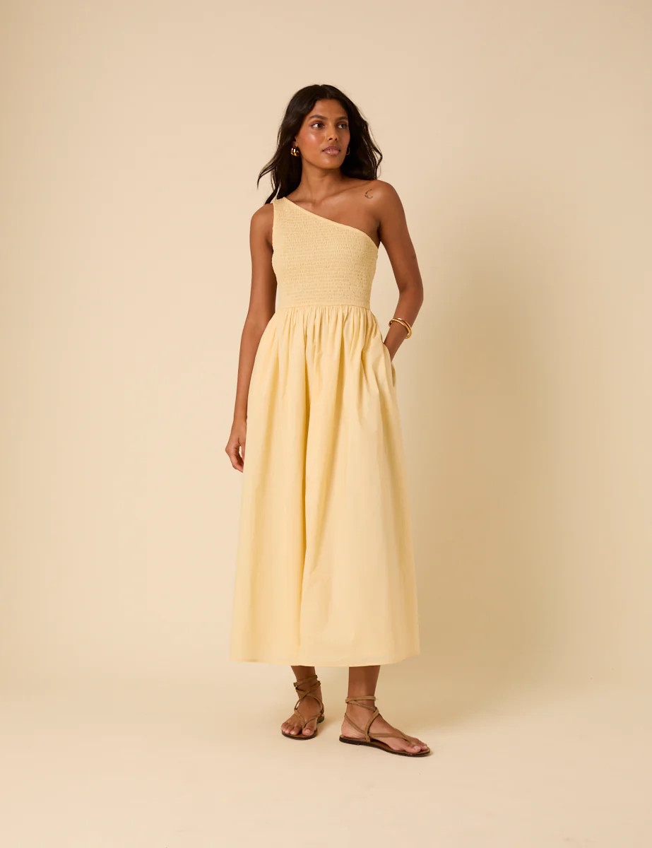 Butter Yellow Asymmetrical Georgia Midaxi Dress | Nobody's Child