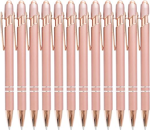 PASISIBICK 12 Pieces Rose Gold Ballpoint Pen with Stylus Tip, 2 in 1 Rose Gold Stylus Pens Stylis... | Amazon (US)