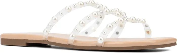 Savina Faux Pearl Studded Slide Sandal - Wide Width (Women) | Nordstrom Rack