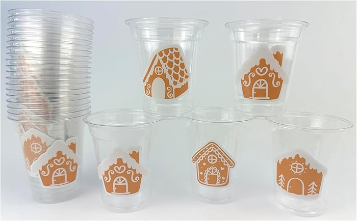 Gingerbread House Party Cups, 12 oz Clear Plastic, 24 Count, Christmas Holiday Design | Amazon (US)