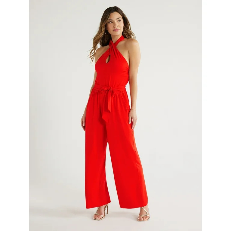 Sofia Jeans Women's Halter Cross Neck Jumpsuit, Sizes XS-XXXL - Walmart.com | Walmart (US)