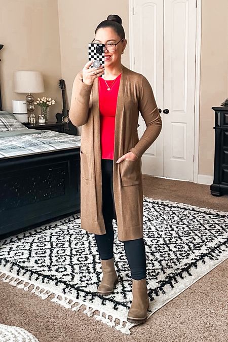 fall outfit | winter outfit | duster cardigan | long sleeve tee | crewneck tee | fleece lined leggings | chelsea boots | casual outfit | classic style

#LTKfindsunder50 #LTKSeasonal #LTKHoliday