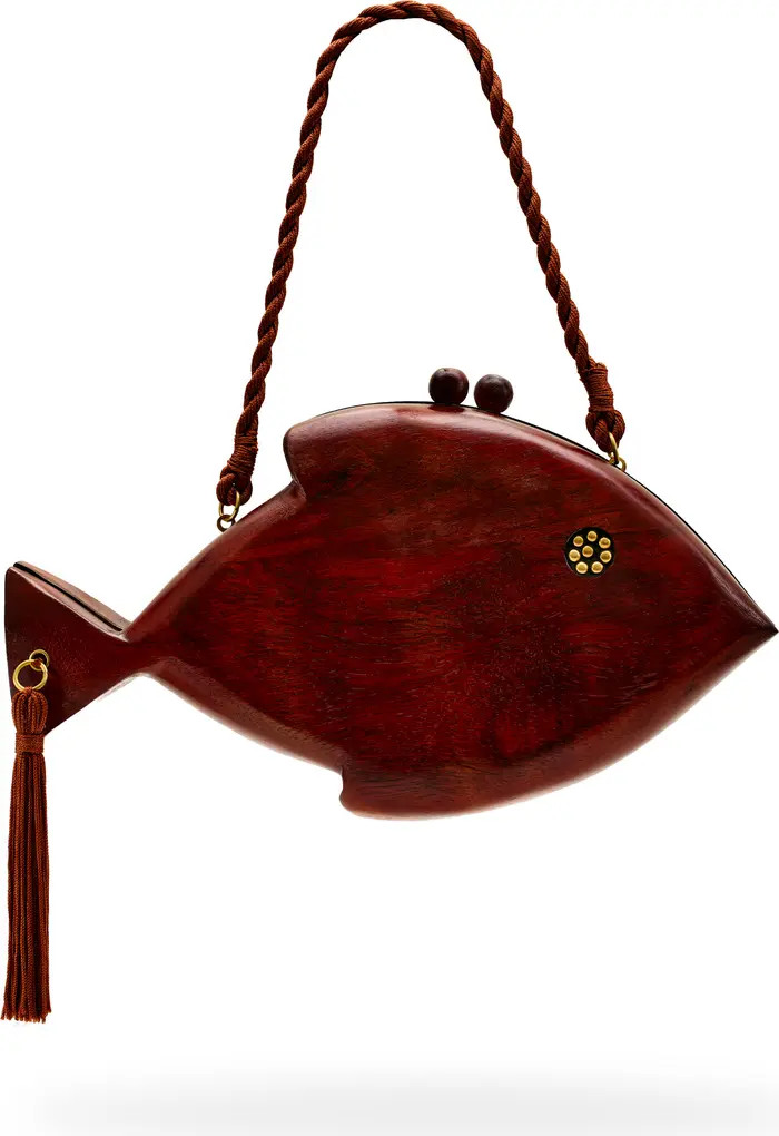 SIMON MILLER Carved Wooden Fish Clutch in Mahogany | Nordstrom