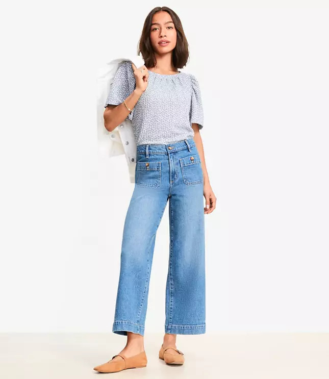 Palmer Wide Leg Crop Jeans in Mid Vintage Wash | LOFT