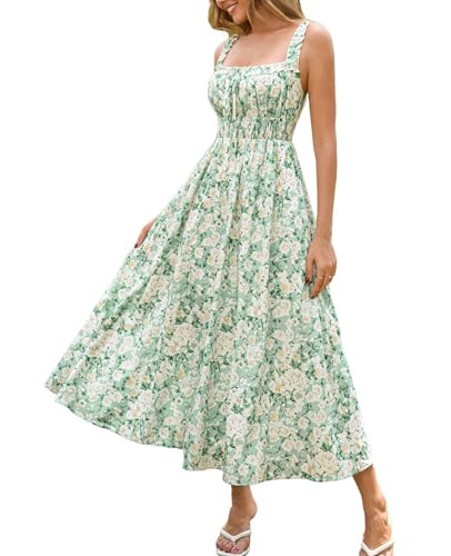 XinFSh Women's Summer Floral Boho Beach Wedding Guest Midi Dress Flowy A Line Lace Up Vacation Lo... | Amazon (US)