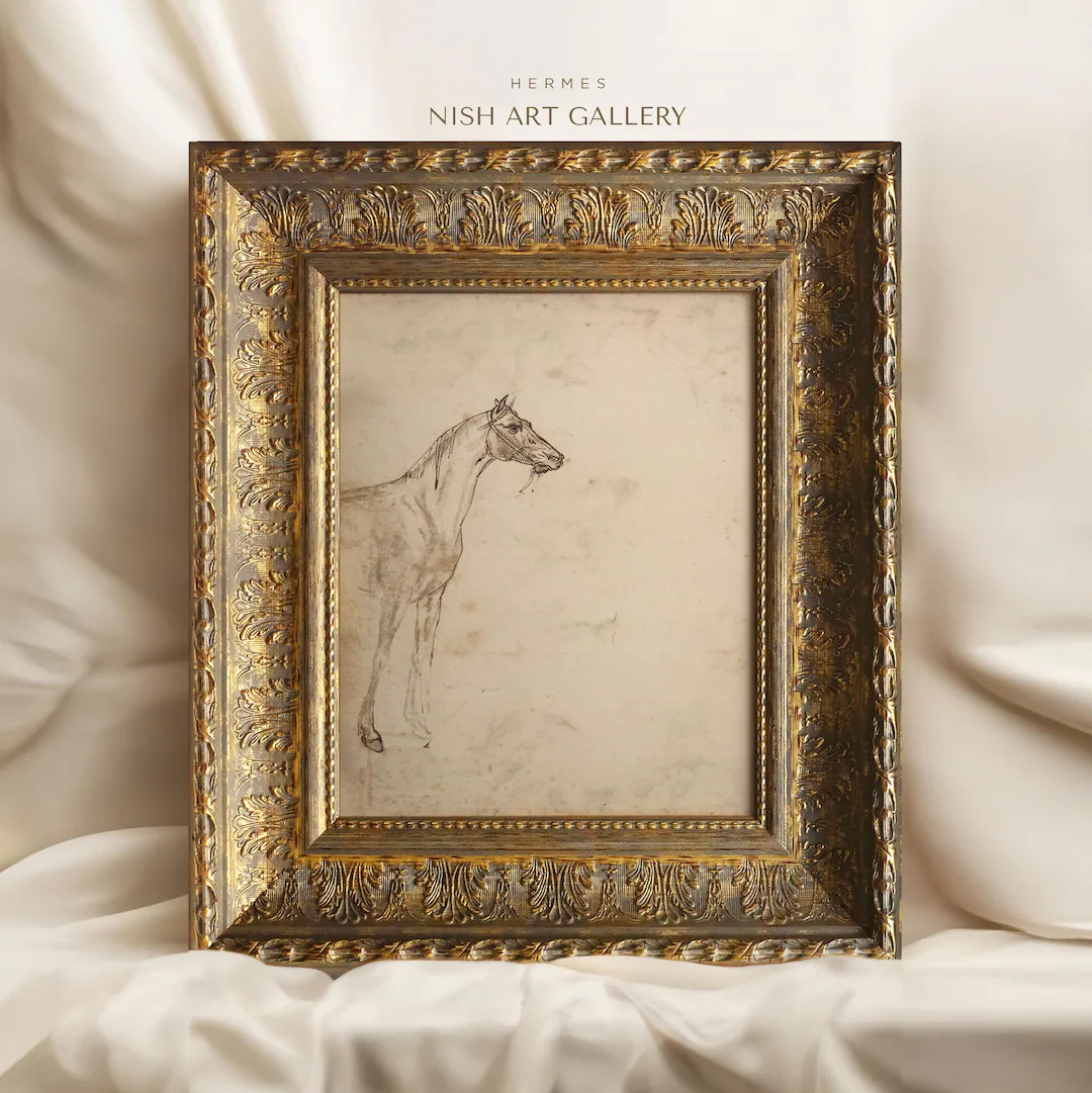 Framed Vintage Print, Horse Sketch, Bedroom Decor, Nursery Art Print, Animal Art, Wall Hanging, T... | Etsy (US)