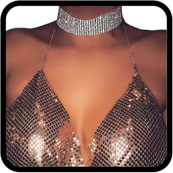 Nicute Silver Necklace Wide Rhinestone Choker Necklaces Chain Festival Crystal Collar Neck Jewelr... | Amazon (US)