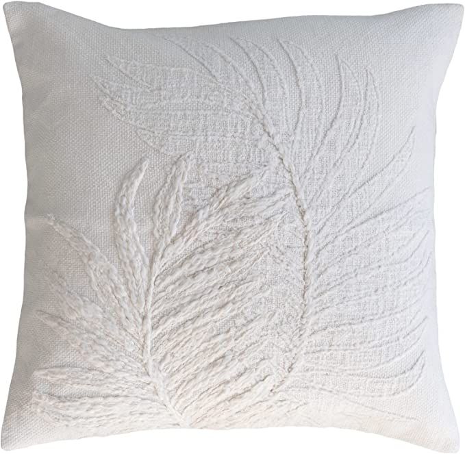 Bloomingville Creative Co-Op Cotton Pillow with Botanical Embroidery, Natural, 20''L x 20''W x 1'... | Amazon (US)