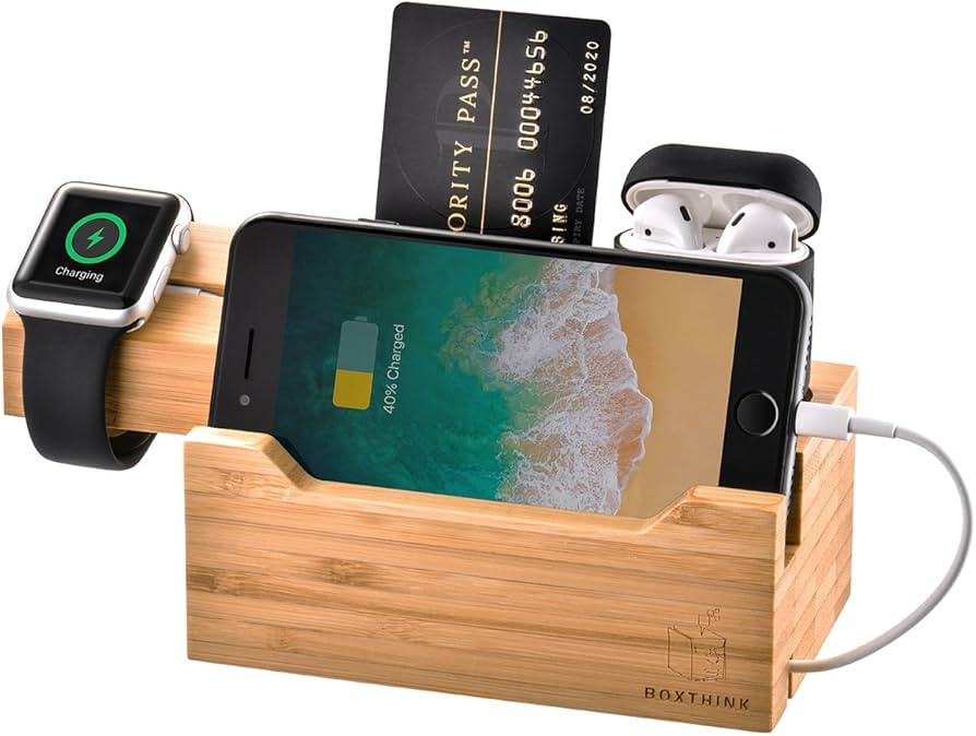ZeroElec Charging Dock Air Pods Apple Watch Charger Stand Bamboo Wood Charging Station Desk Organ... | Amazon (US)