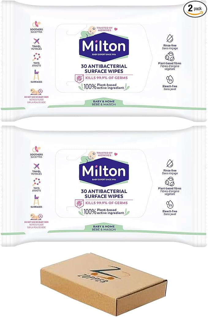 ZOPPER Milton Antibacterial Surface Wipes (2 x 30 Wipes) Baby Safe Disinfectant for Toyas Soother... | Amazon (UK)