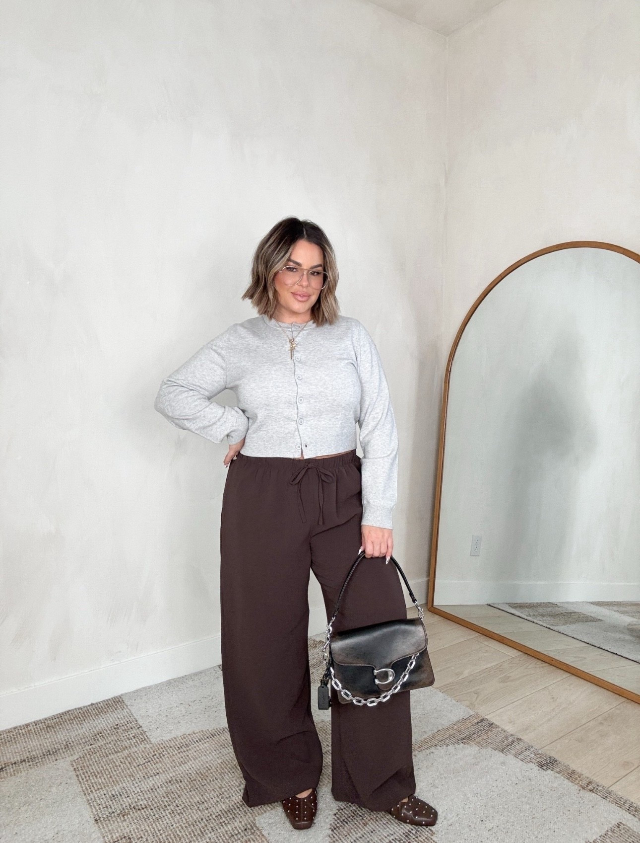 Wrinkle free pants are work the $ 
Sweater xl 
Pants xl reg length 
Shoes are sold out in the studded style but they have a ton more colors.

Use code shayna10 on Miranda Frye to save $ and free shipping 
#coach #workwear #businesscasual