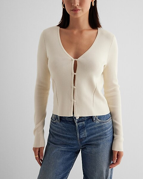 V-Neck Cutout Button Cardigan | Express