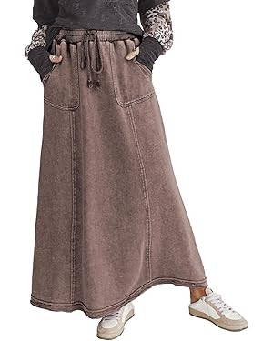 Ainangua Womens High Waist Maxi Skirt Acid Wash Casual Flowy Elastic A Line Travel Boho Long Skir... | Amazon (US)