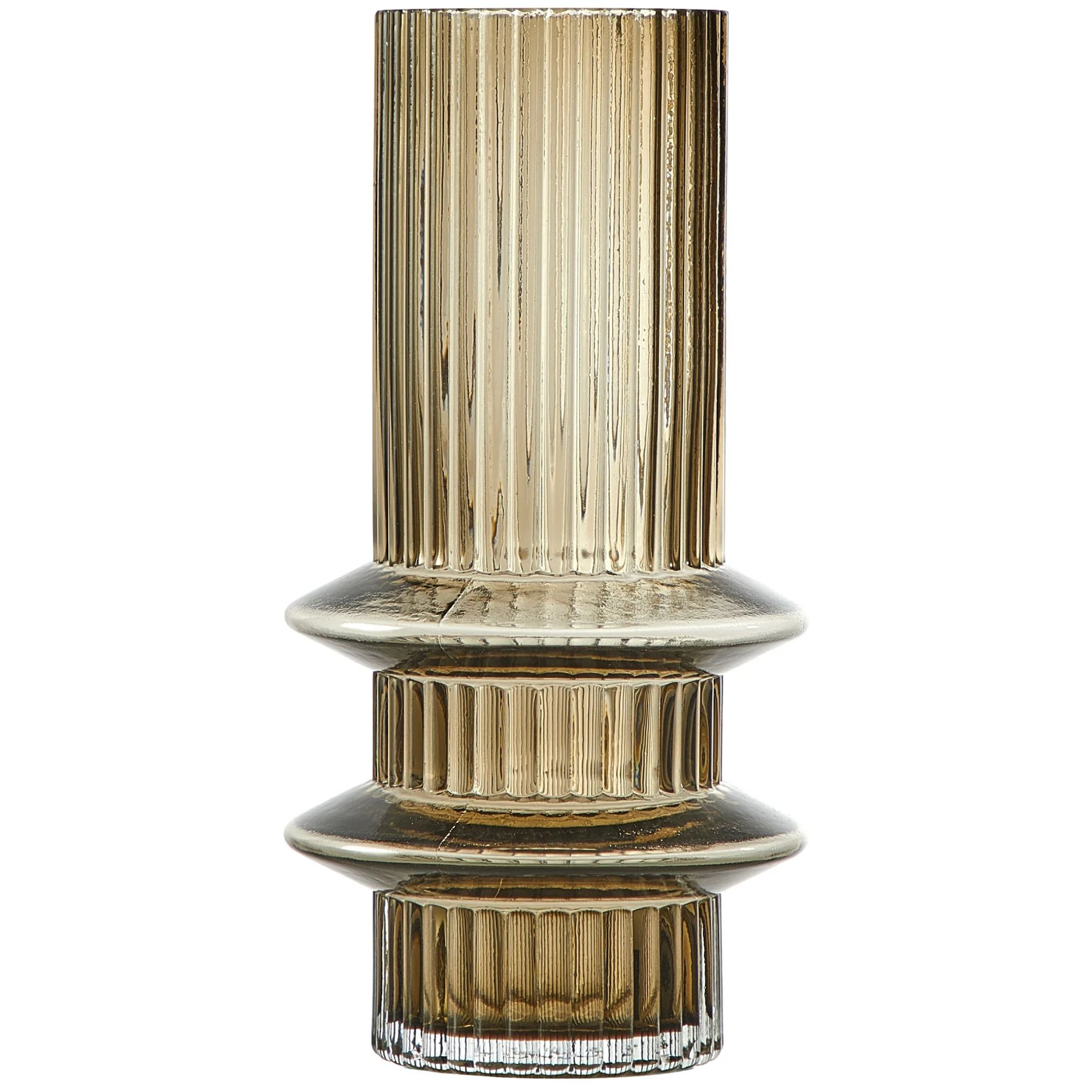 Beautiful 8.5" Tall Ribbed Oyster Gray Tubular Glass Vase by Drew Barrymore, 3.93" D | Walmart (US)